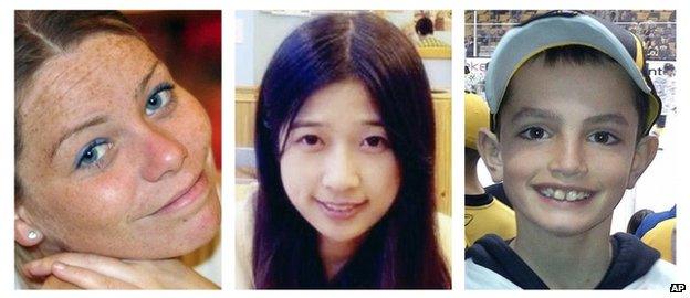 From left: Krystle Campbell Lu Lingzi and Martin Richard