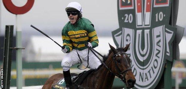 AP McCoy winning the Grand National at Aintree on Don't Push It