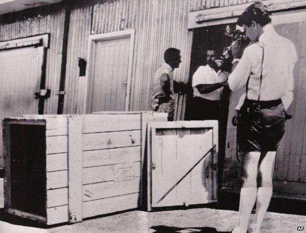 The crate Reg Spiers freighted himself in when it was discovered in Perth