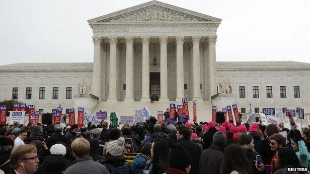 Demonstrators in favour of Obamacare gather at the Supreme Court building in Washington 4 March 2015