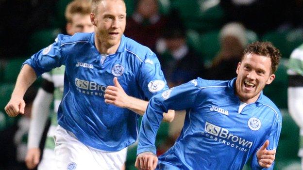 Danny Swanson celebrates scoring for St Johnstone