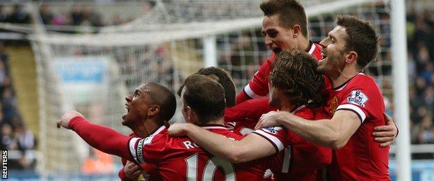 Ashley Young celebrates his winning goal for Manchester United