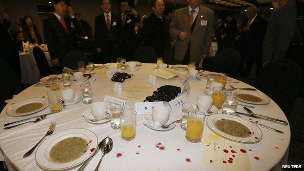 Blood stains on the table in Seoul, 5 March