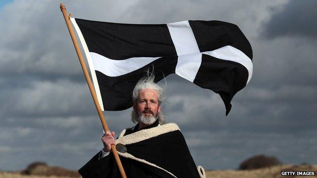 Local actor Colin Retallick plays the role of St Piran during the annual processional play to celebrate St Piran in Perranporth