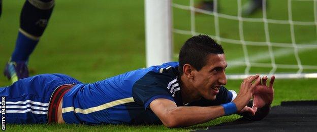 Angel Di Maria celebrates his goal against Germany