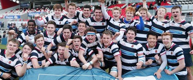 The victorious Wallace High players after their semi-final win over Methody