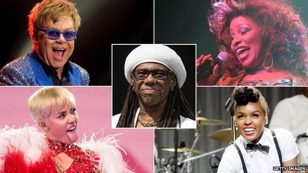 Elton John, Miley Cyrus, Nile Rodgers, Chaka Khan and Janelle Monae