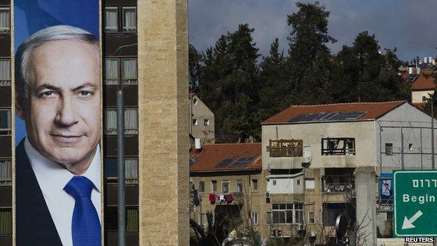 Likud Party poster on a building, Jerusalem