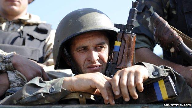 Ukrainian serviceman in helmet