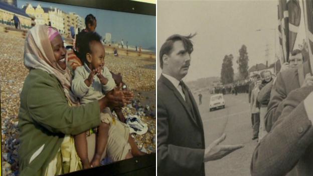 Somali migrants on the beach; an anti immigration march in the 1960s