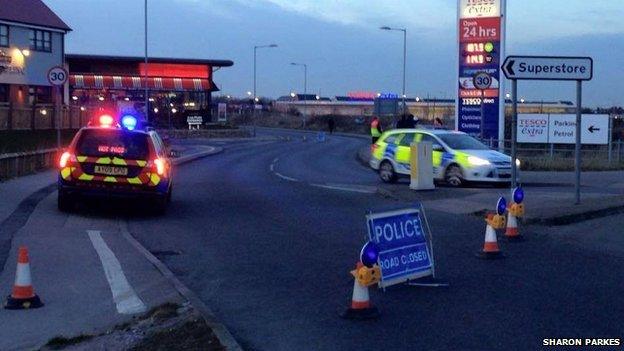 Police road closure at Tesco Extra in Great Yarmouth