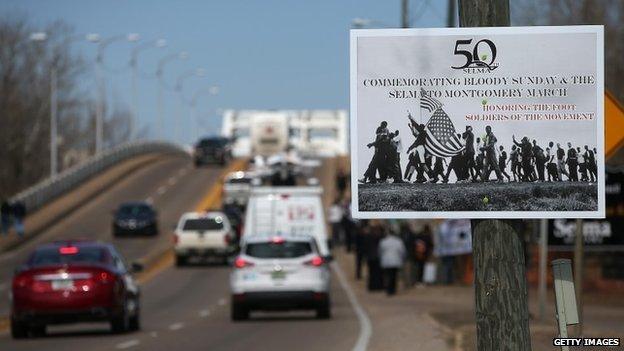 A sign advertising the 50th anniversary of the march from Selma to Montgomery - 6 March 2015