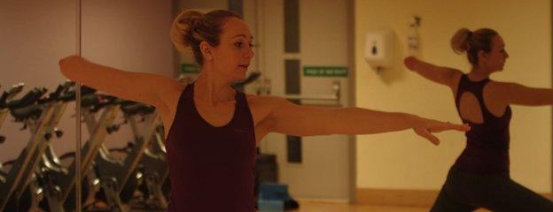 Cbeebies presenter Cerrie Burnell doing yoga