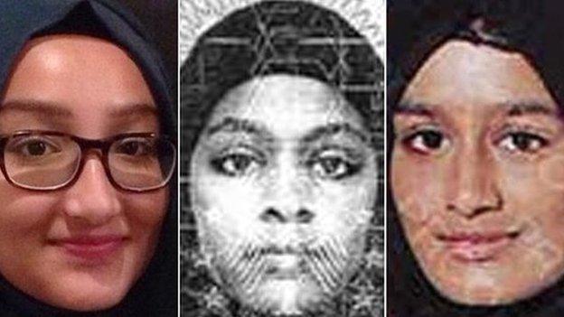 Kadiza Sultana, Amira Abase and Shamima Begum (l-r)