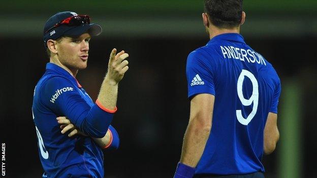 England captain Eoin Morgan (left) with James Anderson (right)