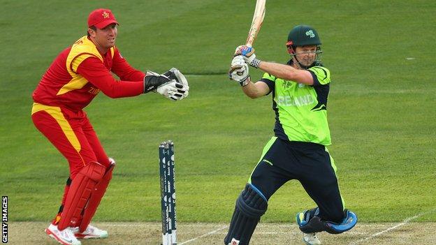 Ed Joyce and Brendan Taylor in action in the World Cup game in Hobart