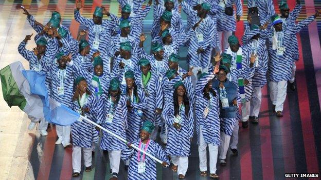 Sierra Leone team at Glasgow 2014 opening ceremony