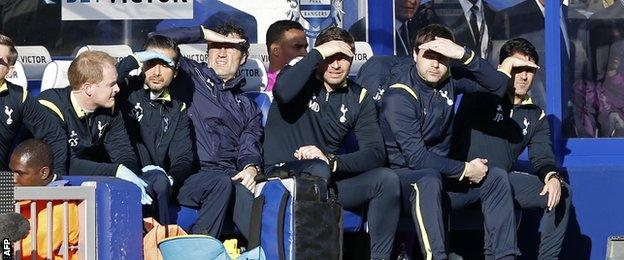 Tottenham dugout shield their eyes from the sun