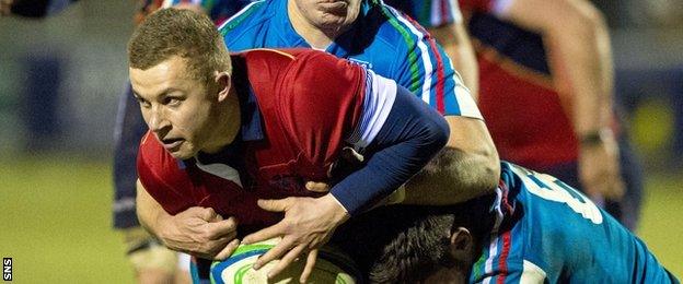 Ben Vellacott in action for Scotland Under-20 during February