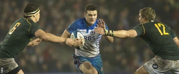 Duncan Taylor in action for Scotland against South Africa