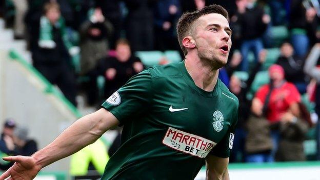 Hibs' Lewis Stevenson celebrates