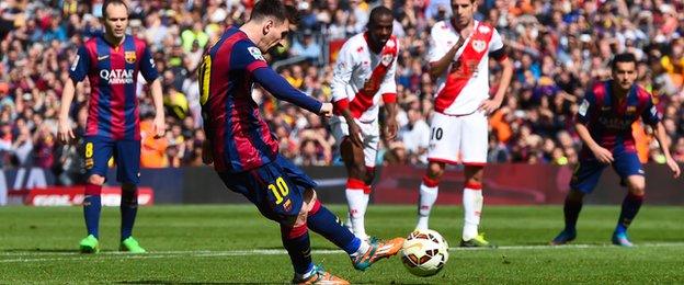 Lionel Messi scores from the penalty spot