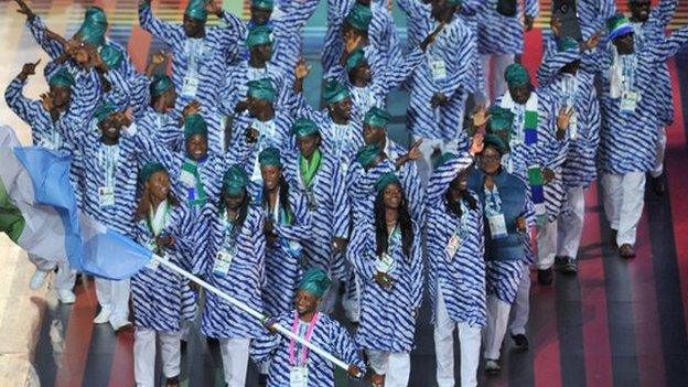 Sierra Leone team at Glasgow 2014 opening ceremony