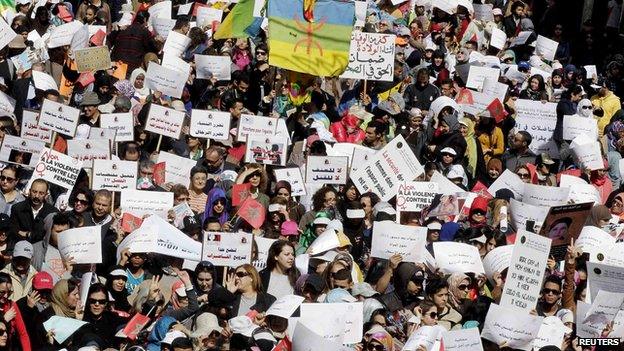 Supporters at an International Women's Day rally in Rabat in Morocco