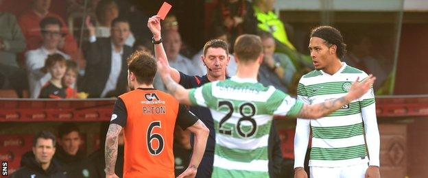 Referee Craig Thomson sends off Paul Paton and Virgil van Dijk