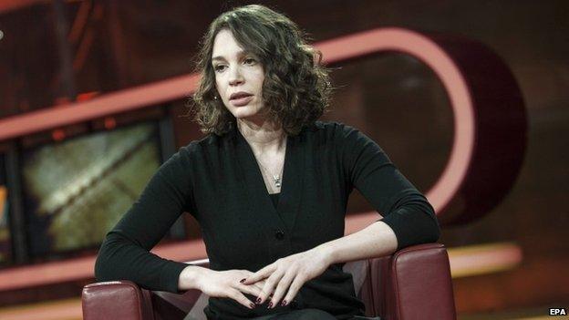 Zhanna Nemzowa, the daughter of late Russian opposition leader Boris Nemtsov, appears on the TV talk show, 8 March 2015.