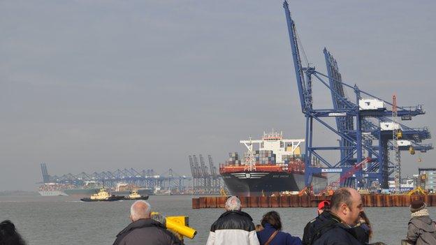 The MSC Oscar at the Port of Felixstowe