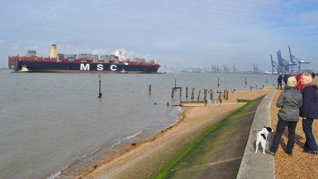 The MSC Oscar near Felixstowe