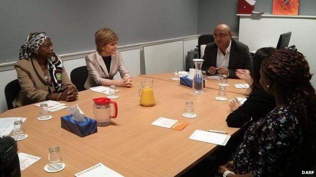 First Minister Nicola Sturgeon (pictured second left) meeting members of the Darf and Roshni charities