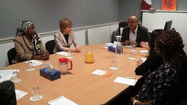 First Minister Nicola Sturgeon (pictured second left) meeting members of the Darf and Roshni charities