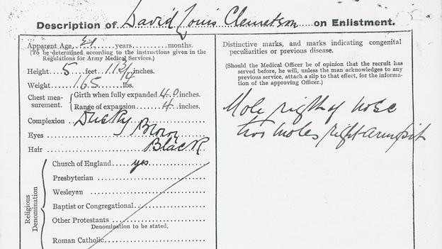 Clemetson's enlistment form reads "dusky" under complexion