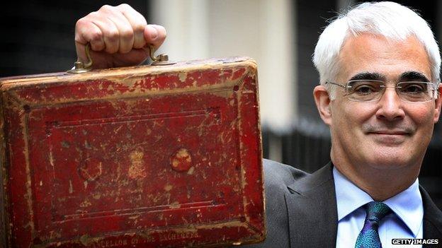 Alistair Darling outside Downing Street prior to delivering his last Budget in March 2010