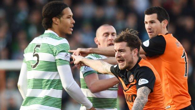 Virgil van Dijk and Paul Paton at Tannadice