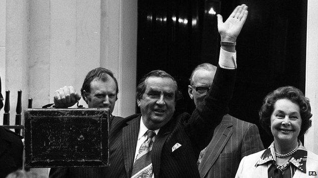 Denis Healey with his wife Edna outside No 11 Downing Street