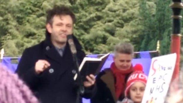 Michael Sheen at an NHS rally in Tredegar