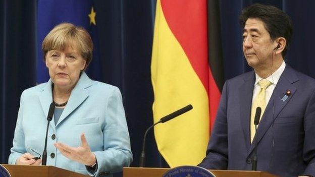 German Chancellor Angela Merkel met Japanese PM Shinzo Abe on Monday