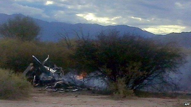 Scene of helicopter crash during filming for French reality TV show Dropped, 10 March 2015