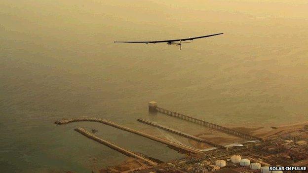 Solar Impulse heads out over the Arabian Sea