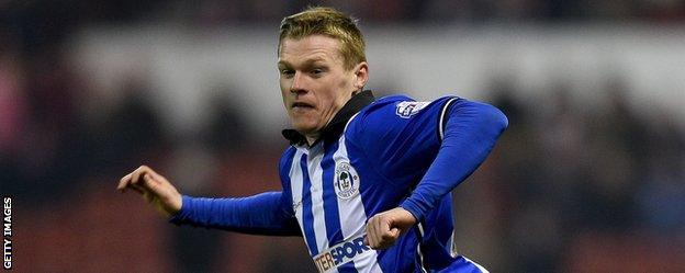 Billy Mckay in action for Wigan