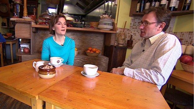 Justine Miliband speaking to the BBC's deputy political editor James Landale