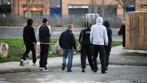 Young people in hooded tops in Bristol