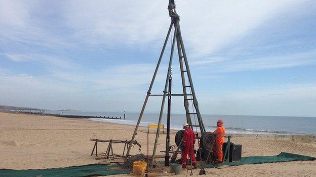 Drilling borehole on Bournemouth beach