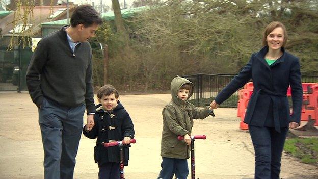 Ed and Justine Miliband with their two sons, Daniel and Samuel, in a park in north London