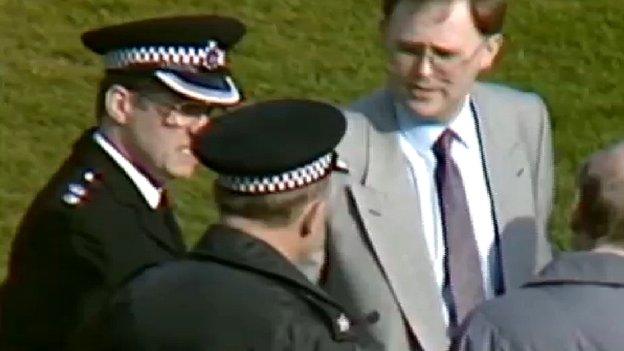 Ch Supt David Duckenfield on the pitch at Hillsborough in 1989