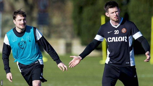 Paul Paton and Calum Butcher train with Dundee United