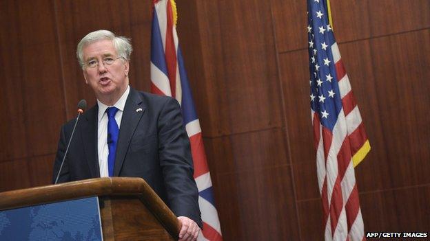 Defence Secretary Michael Fallon speaking in Washington